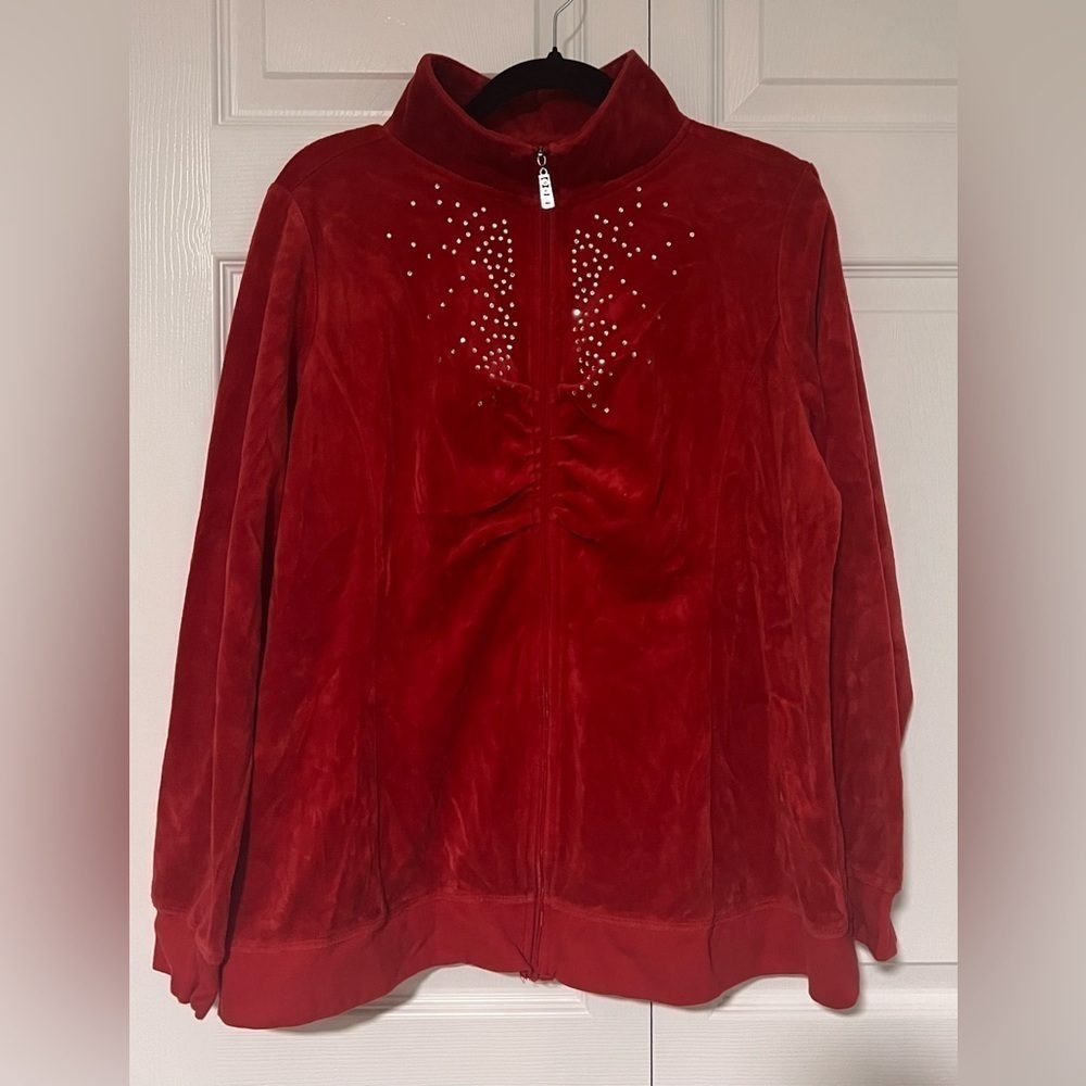 Women's Lane Bryant Velour Zip Up Sweater with sparkle accents